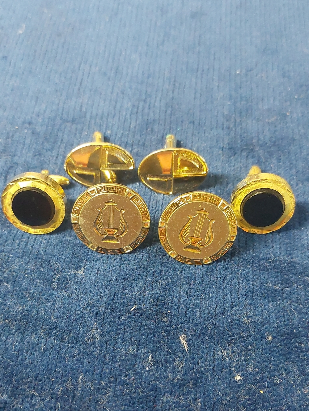 Lot of 3 Vintage Estate Hickok Goldtone Cufflinks Black Onyx Classical Lyre MCM
